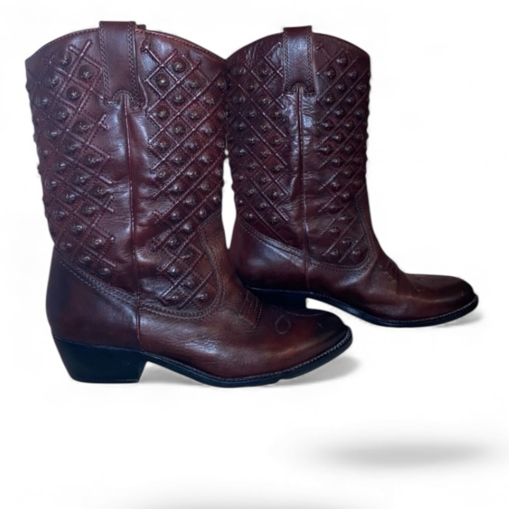 LUCKY BRAND ”Madonna” Western Boots Gen Leather Cowboy Boots Brown/Red Size 9M - Picture 4 of 9